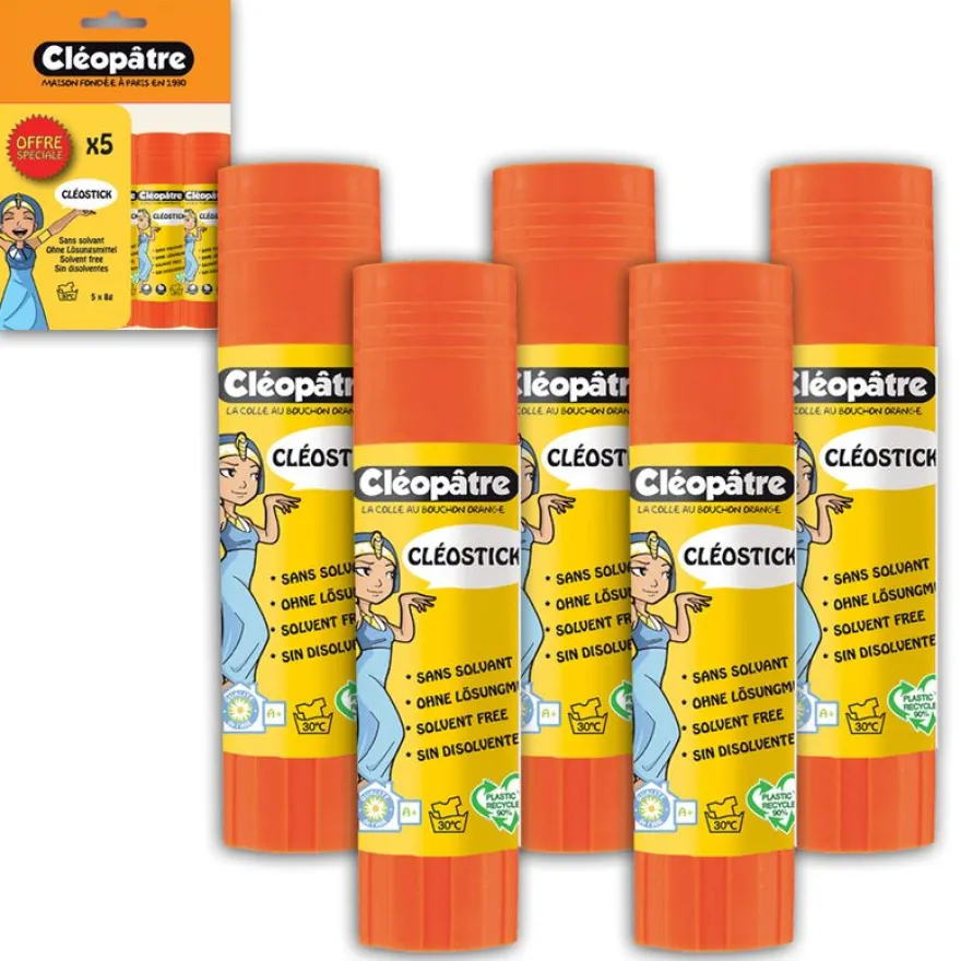 Cléopâtre - Lot de 5 bâtons de colle - Blanche - 8 gr