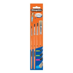 Cléopâtre - Pack de 3 pinceaux poil de poney N° 4, 8, 12 + 1 brosse n°10 en soie de porc