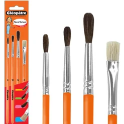 Cléopâtre - Pack de 3 pinceaux poil de poney N° 6, 10, 14 + 1 brosse soie de porc N°8