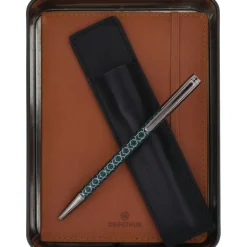 Coffret carnet et stylo bille Balthazar/Melo - cognac et vert - oberthur