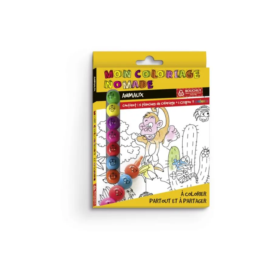 Coloriage nomade + crayon de couleur Animaux - 17 x 12,5 cm - Bouchut