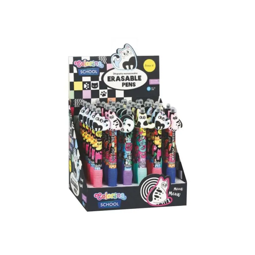 Colorino School - Stylo à bille effaçable chat - encre gel - bleu - avec gomme