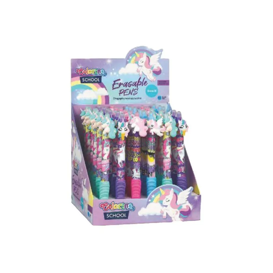Colorino School - Stylo à bille effaçable licornes - encre gel - bleu - avec gomme