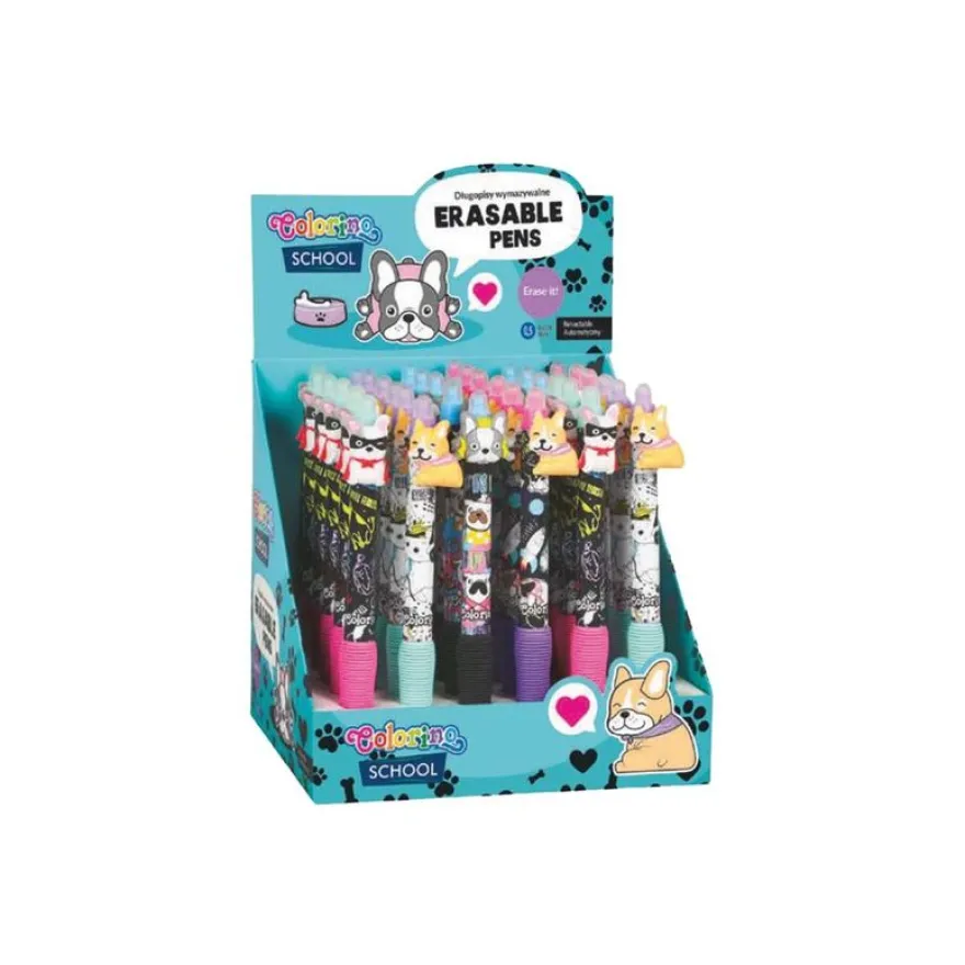 Colorino School - Stylo à bille effaçable chien - encre gel - bleu - avec gomme