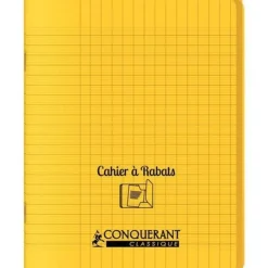 Conquérant Classique - Cahier polypro à rabat - 17 x 22 cm - 96 pages - grands carreaux (Seyes) - jaune