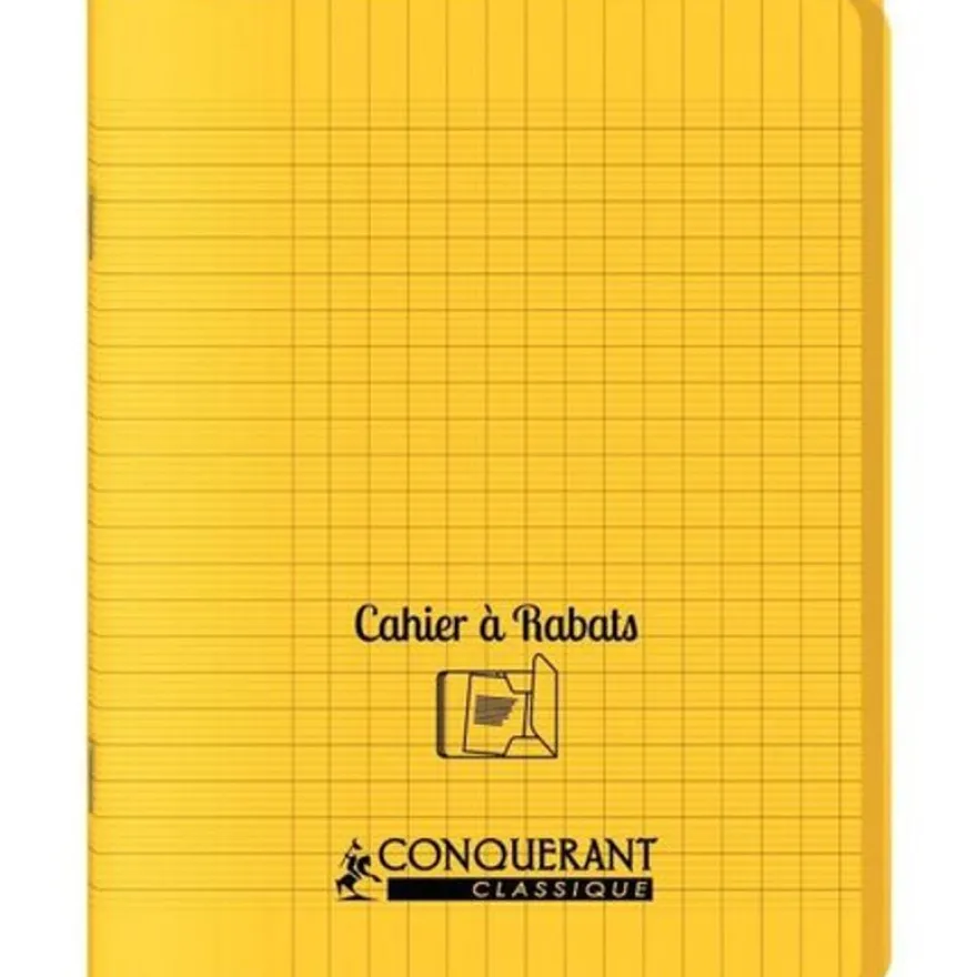 Conquérant Classique - Cahier polypro à rabat - 17 x 22 cm - 96 pages - grands carreaux (Seyes) - jaune