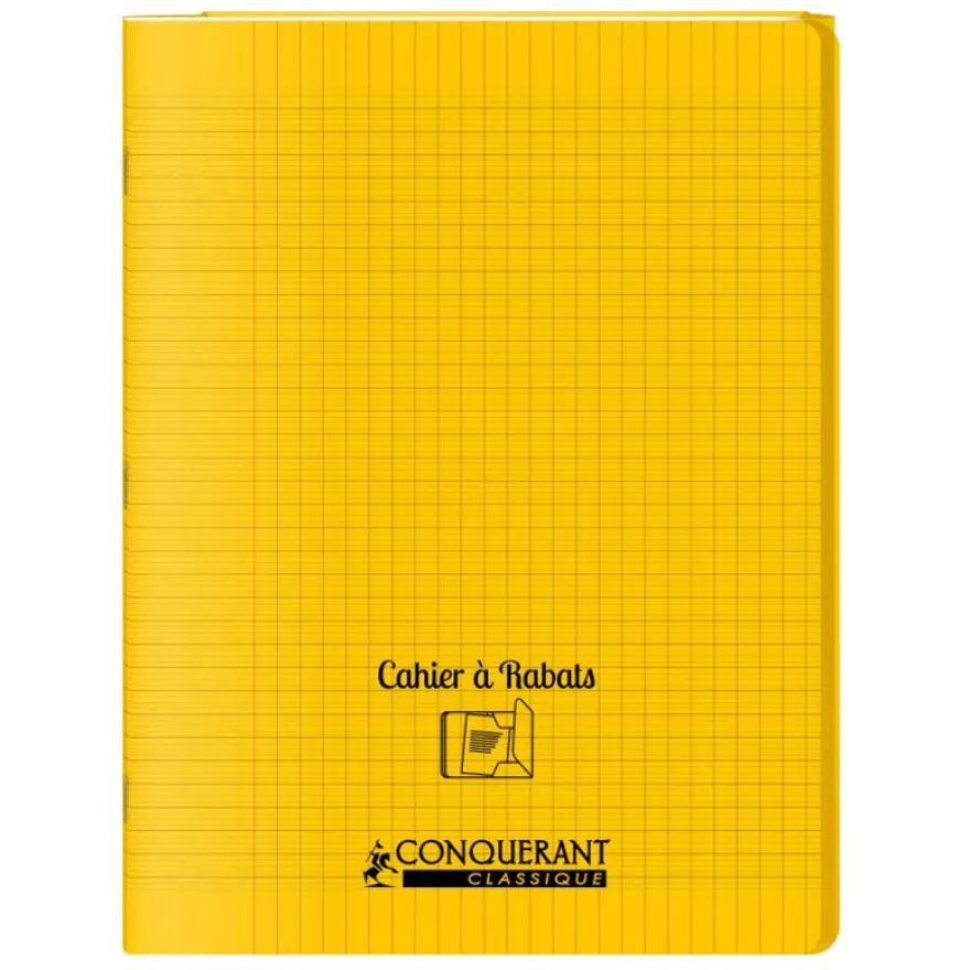 Conquérant Classique - Cahier polypro à rabat 24 x 32 cm - 48 pages - grands carreaux (Seyes) - jaune