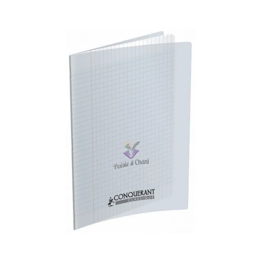 Conquérant Classique - Cahier de poésie et chant A4 (21x29,7cm) - 96 pages - pages blanches et grands carreaux (Seyes) - transparent