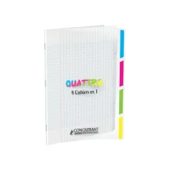 Conquérant Classique Quattro - Cahier 4 en 1 - 24 x 32 cm - 140 pages - grands carreaux (Seyes) - transparent