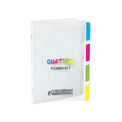 Conquérant Classique Quattro - Cahier 4 en 1 - 17 x 22 cm - 140 pages - grands carreaux (Seyes) - transparent