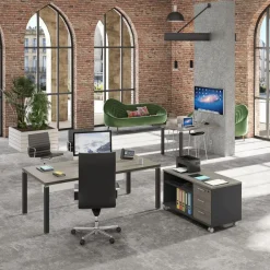Console mobile EXPRIM/LOFTER/LEVEL - L120 x H63 x P60 cm - 3 tiroirs - coté anthracite - finition façade et dessus imitation Chêne clair