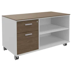 Console mobile KHEOPS - L120XP60XH66 cm - 2 tiroirs dont 1 DS - structure blanc perle - finition imitation noyer