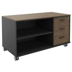 Console mobile KHEOPS - L120XP60XH66 cm - 3 tiroirs - structure carbone - finition imitation noyer