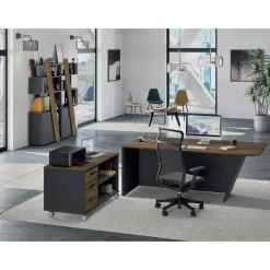 Console mobile KHEOPS - L120XP60XH66 cm - 3 tiroirs - structure carbone - finition imitation noyer