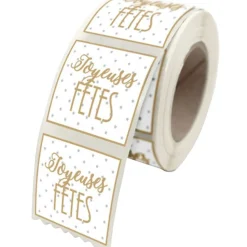 Créastyl Fantasie - 500 Étiquettes Joyeuses Fêtes - 35 x 40 mm - blanc/or