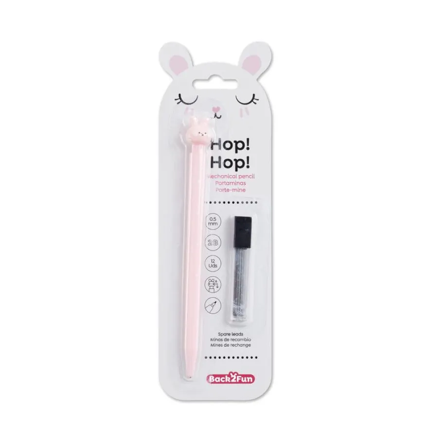 Crayon mécanique 0,5 mm 2B Back2Fun - tête lapin - design ludique - recharge 12 mines incluse