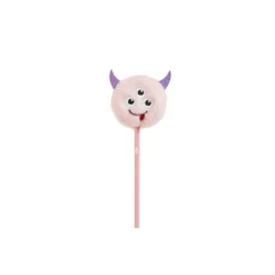 Crayon pompon monstre rose avec visage brodé trois yeux et cornes en feutre - look amusant Back2Fun