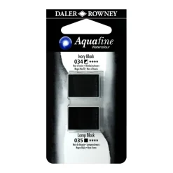 Daler-Rowney Aquafine - Ensemble de peinture - 2 parties - aquarelle - 2 couleurs - noir ivoire, noir lampe - demi-plateau