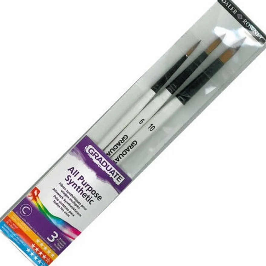 Daler-Rowney Graduate - Pack de 3 pinceaux ronds - n°4/6/10 - poil synthétique