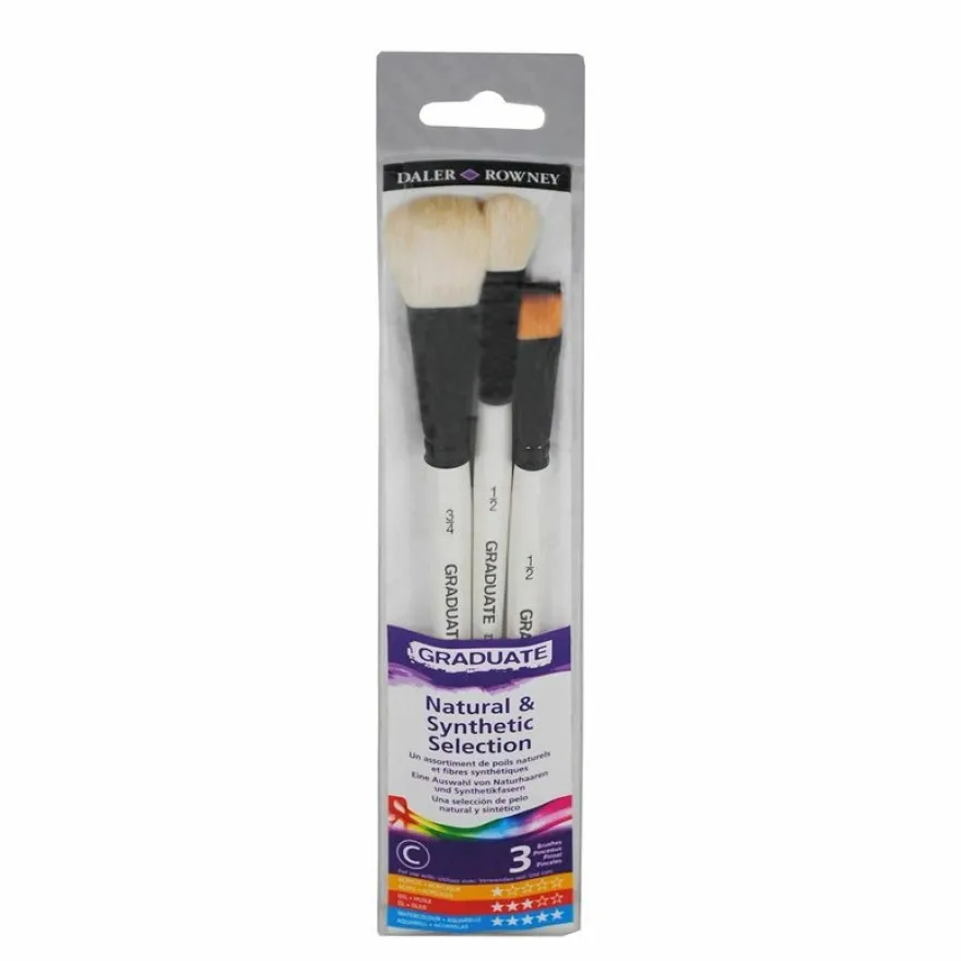 Daler-Rowney Graduate - Pack de 3 pinceaux naturels et synthétiques pour aquarelle