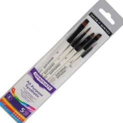 Daler-Rowney Graduate - Pack de 5 pinceaux synthétiques - usé bombé, rond, pinceau à ligne, nuanceur plat, ombreur biseauté - taille : 10/0, 3, 4, 8, 1/4