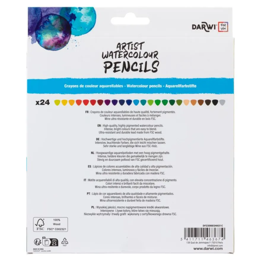 Darwi For You - Boite de 24 crayons de couleur aquarellables