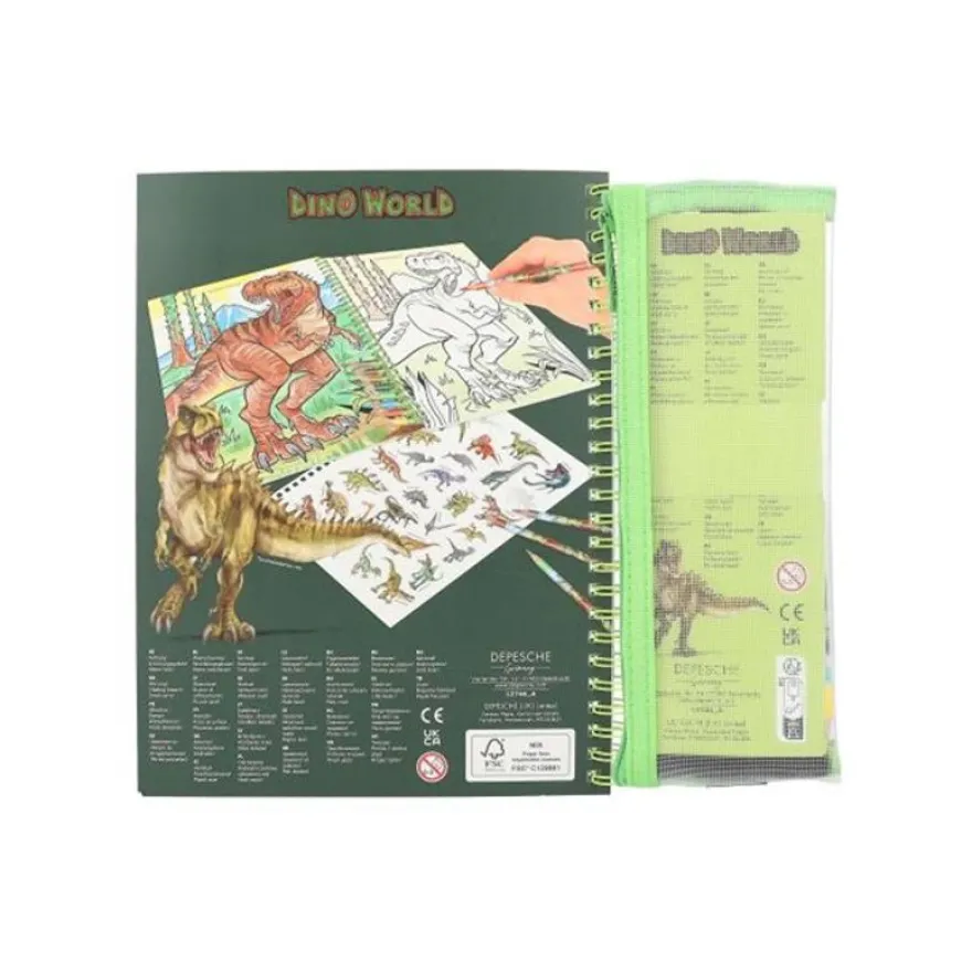 Dino World - livre à colorier (relié par spirale) - avec coloured pencils