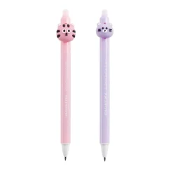 Duo de stylos effaçables bleus 0,5 mm Back2Fun - têtes chat et tigre - design kawai