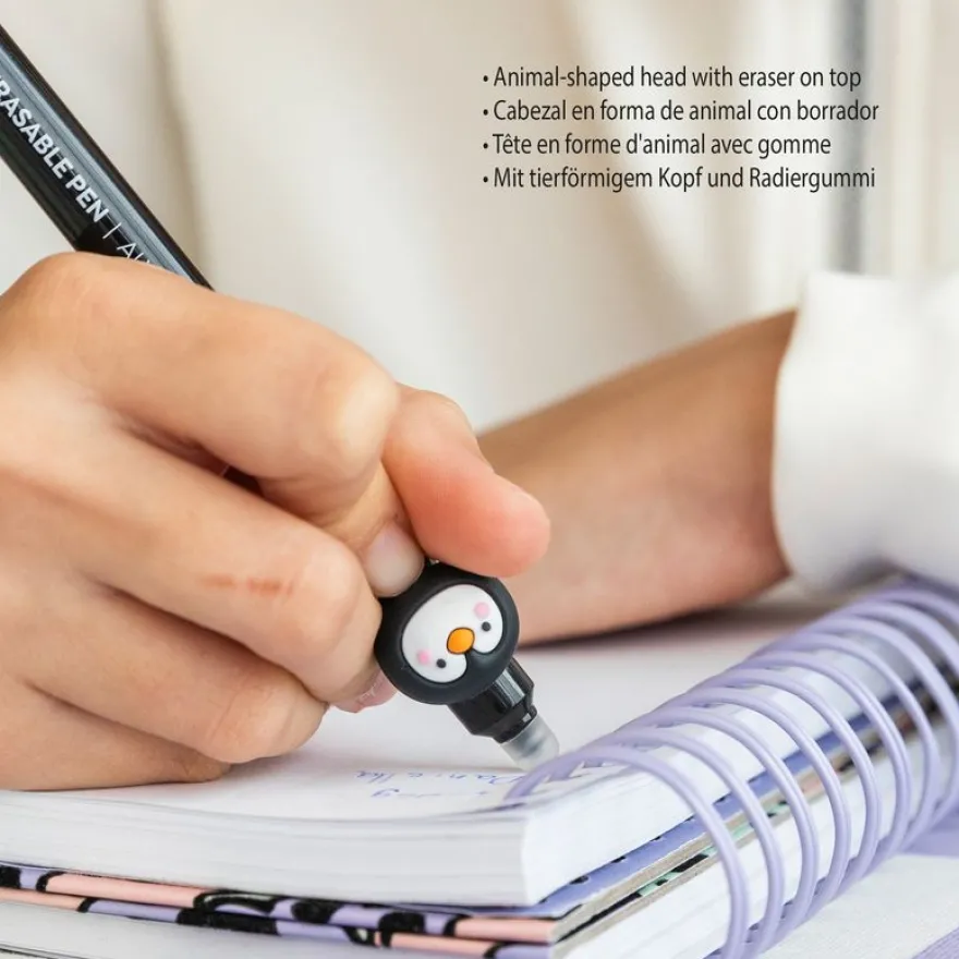 Duo de stylos effaçables panda et ours Back2Fun - encre bleue et pointe 0,5 mm - design mignon