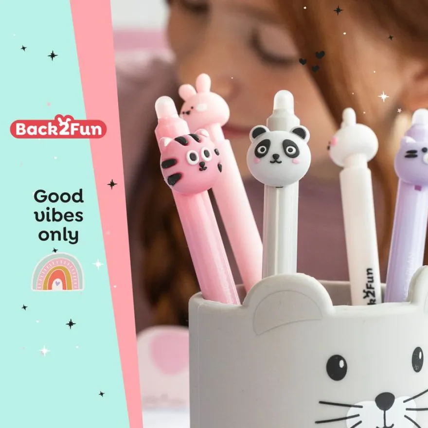 Duo de stylos effaçables panda et ours Back2Fun - encre bleue et pointe 0,5 mm - design mignon
