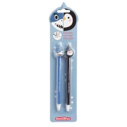 Duo de stylos effaçables requin et pingouin Back2Fun - encre bleue et pointe fine 0,5 mm