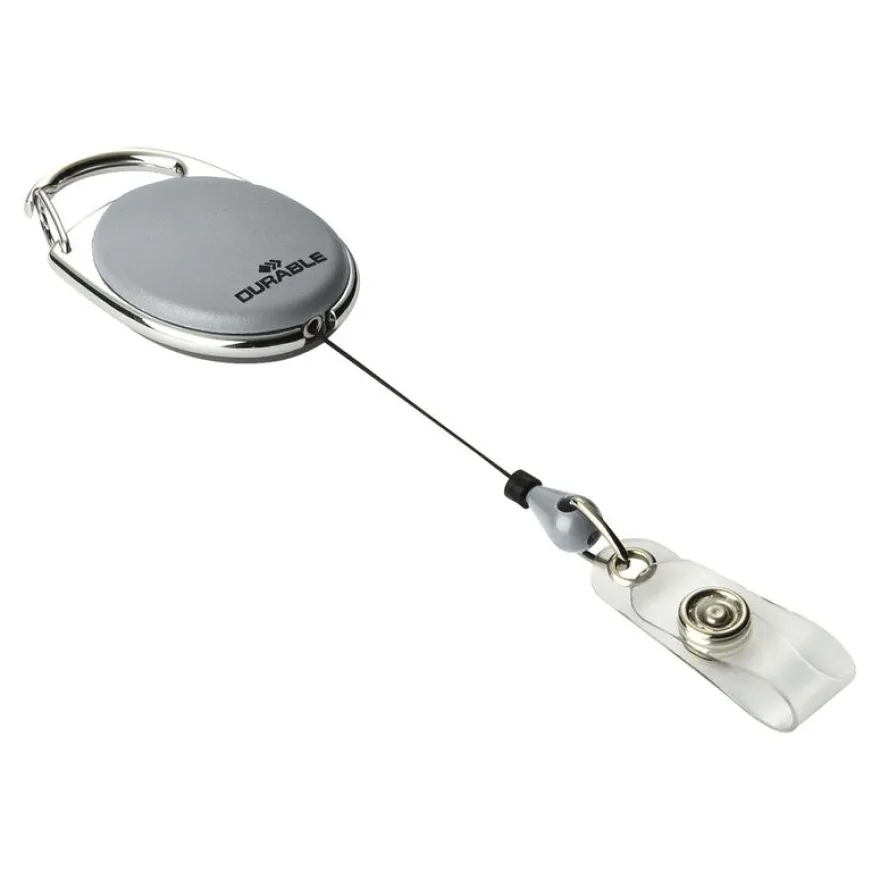 Durable - 10 Enrouleurs de badge - bouton pression clip - gris