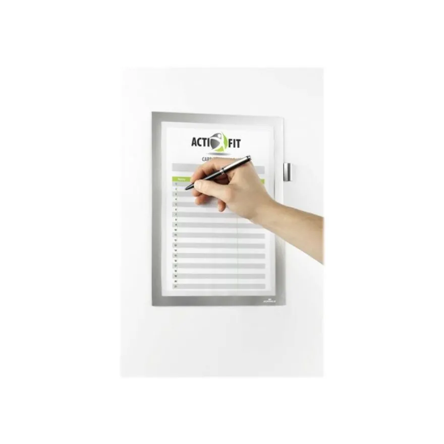 Durable Duraframe Note - Cadre d'affichage adhésif - A4 - argent - avec porte-stylo