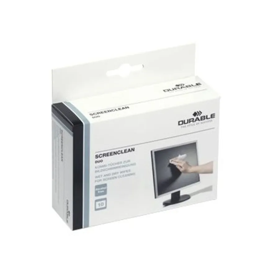 Durable Screenclean DUO - boite de 20 pochettes nettoyantes (10 sèches + 10 humides) pour écran