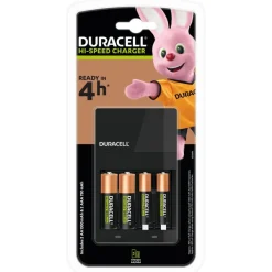 DURACELL CEF14 - Chargeur pour piles rechargeables AA/AAA - 2 piles AA 1300 mAh et 2 piles AAA 750 mAh inclues