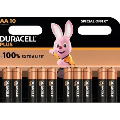 DURACELL piles 100% plus - 10 piles alcalines - AA LR06