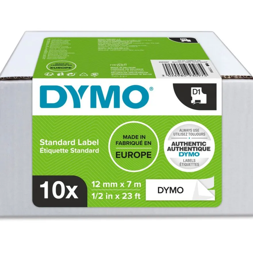 DYMO D1 - Pack de - 10 rubans d'étiquetage - noir/blanc- 12mm x 7m