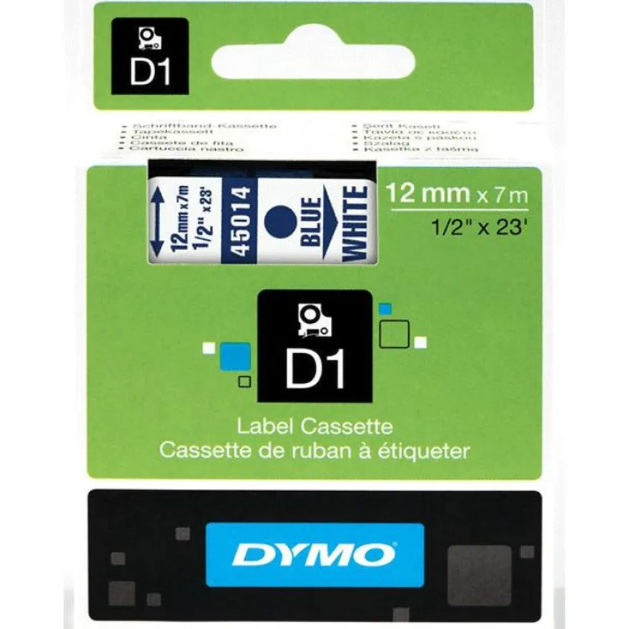 Dymo D1 - Ruban d'étiquettes auto-adhésives - 1 rouleau (12 mm x 7 m) - fond blanc écriture bleue