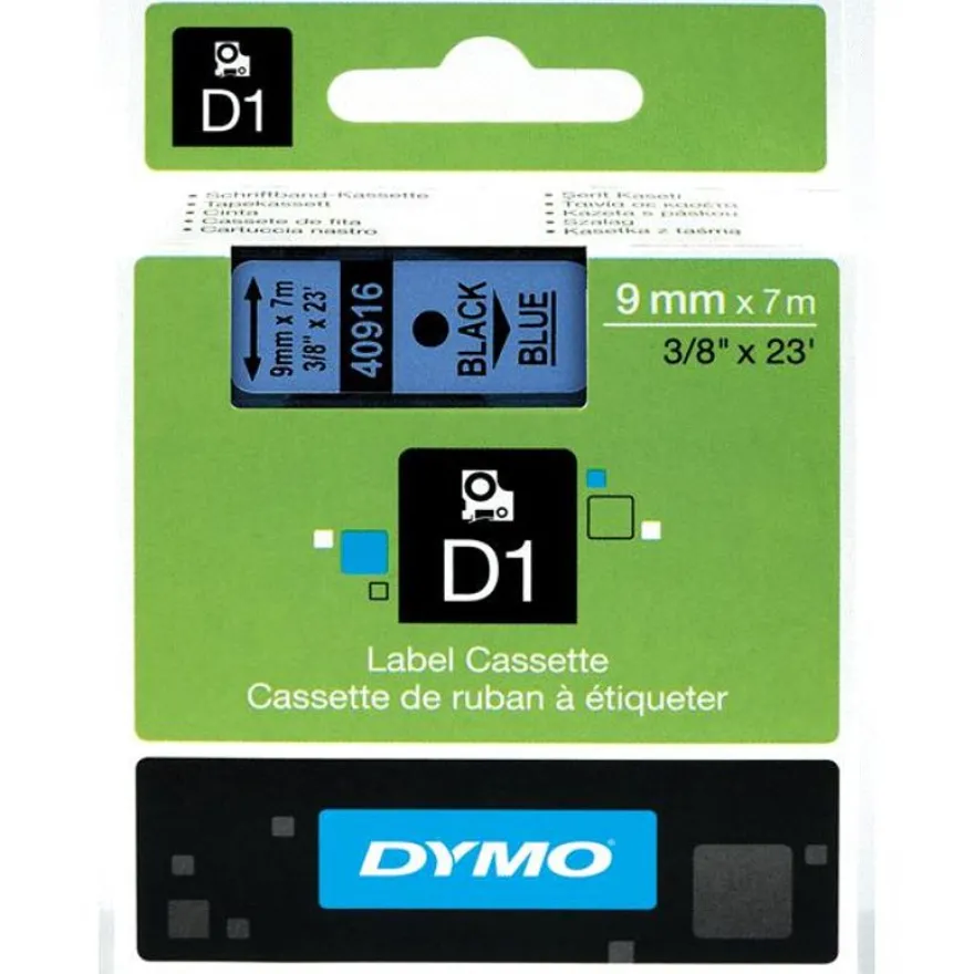 Dymo D1 - Ruban d'étiquettes auto-adhésives - 1 rouleau (9 mm x 7 m) - fond bleu écriture noire