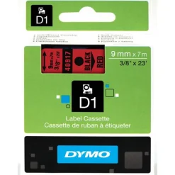 Dymo D1 - Ruban d'étiquettes auto-adhésives - 1 rouleau (9 mm x 7 m) - fond rouge écriture noire