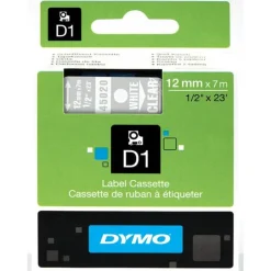 Dymo D1 - Ruban d'étiquettes auto-adhésives - 1 rouleau (12 mm x 7 m) - fond transparent écriture blanche