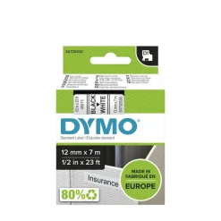 Dymo D1 - Ruban d'étiquettes auto-adhésives - 1 rouleau (12 mm x 7 m) - fond blanc écriture noire