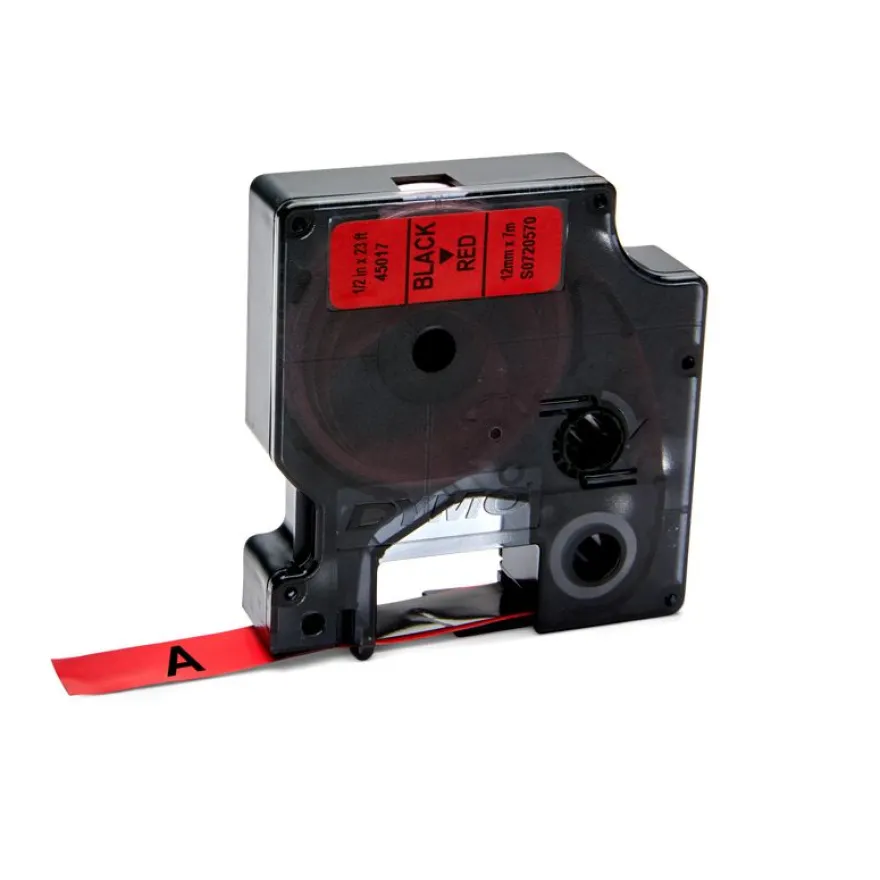 Dymo D1 - Ruban d'étiquettes auto-adhésives - 1 rouleau (12 mm x 7 m) - fond rouge écriture noire