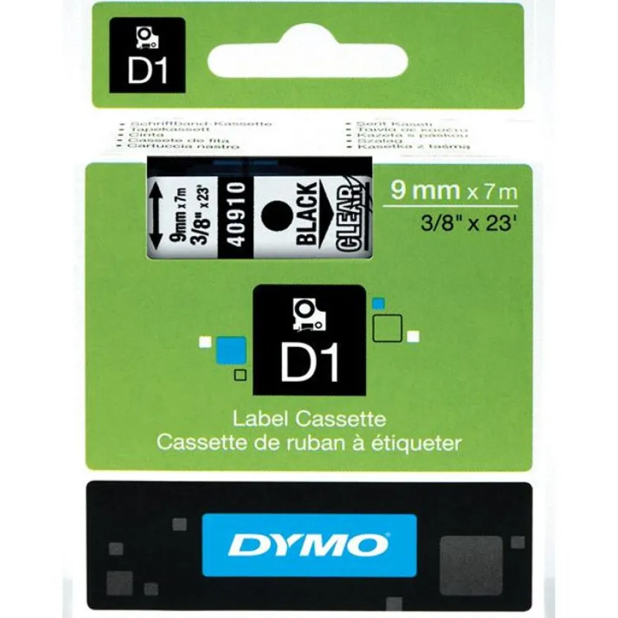 Dymo D1 - Ruban d'étiquettes auto-adhésives - 1 rouleau (9 mm x 7 m) - fond transparent écriture noire