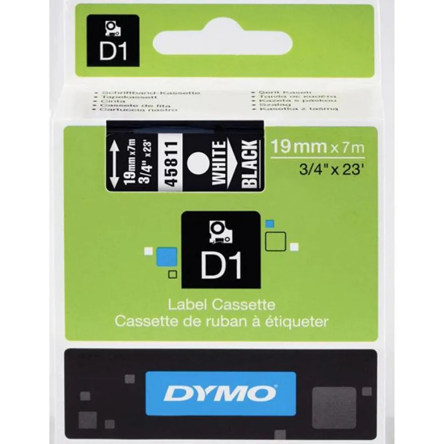 Dymo D1 - Ruban d'étiquettes auto-adhésives - 1 rouleau (19 mm x 7 m) - fond noir écriture blanche