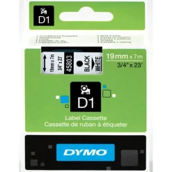 Dymo D1 - Ruban d'étiquettes auto-adhésives - 1 rouleau (19 mm x 7 m) - fond blanc écriture noire