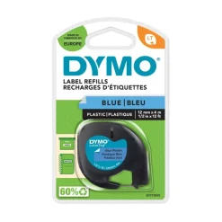 Dymo LetraTAG - Ruban d'étiquettes plastique auto-adhésives - 1 rouleau (12 mm x 4 m) - fond bleu écriture noire