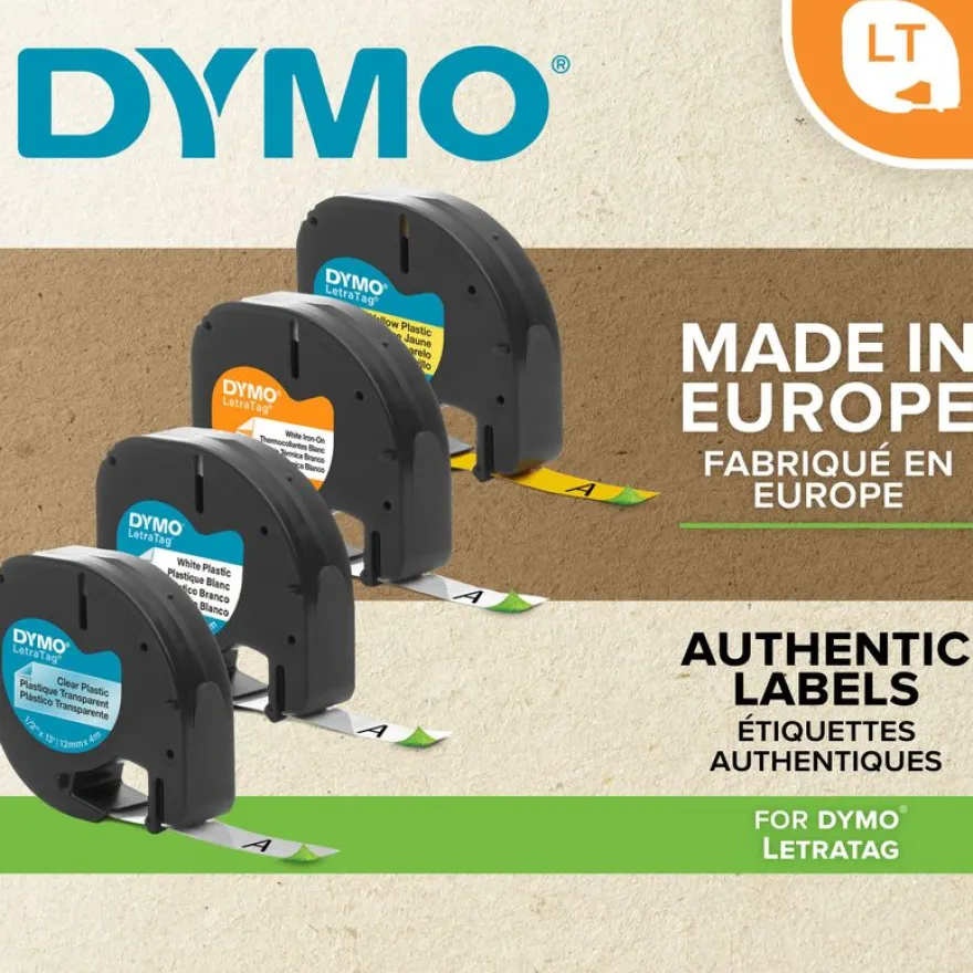 Dymo LetraTAG - Ruban d'étiquettes plastique auto-adhésives - 1 rouleau (12 mm x 4 m) - fond rouge écriture noire