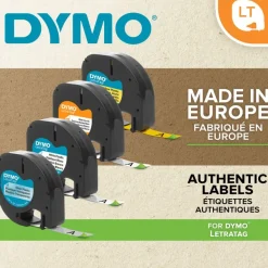 Dymo LetraTAG - Ruban d'étiquettes métallisé auto-adhésives - 1 rouleau (12 mm x 4 m) - fond argent écriture noire