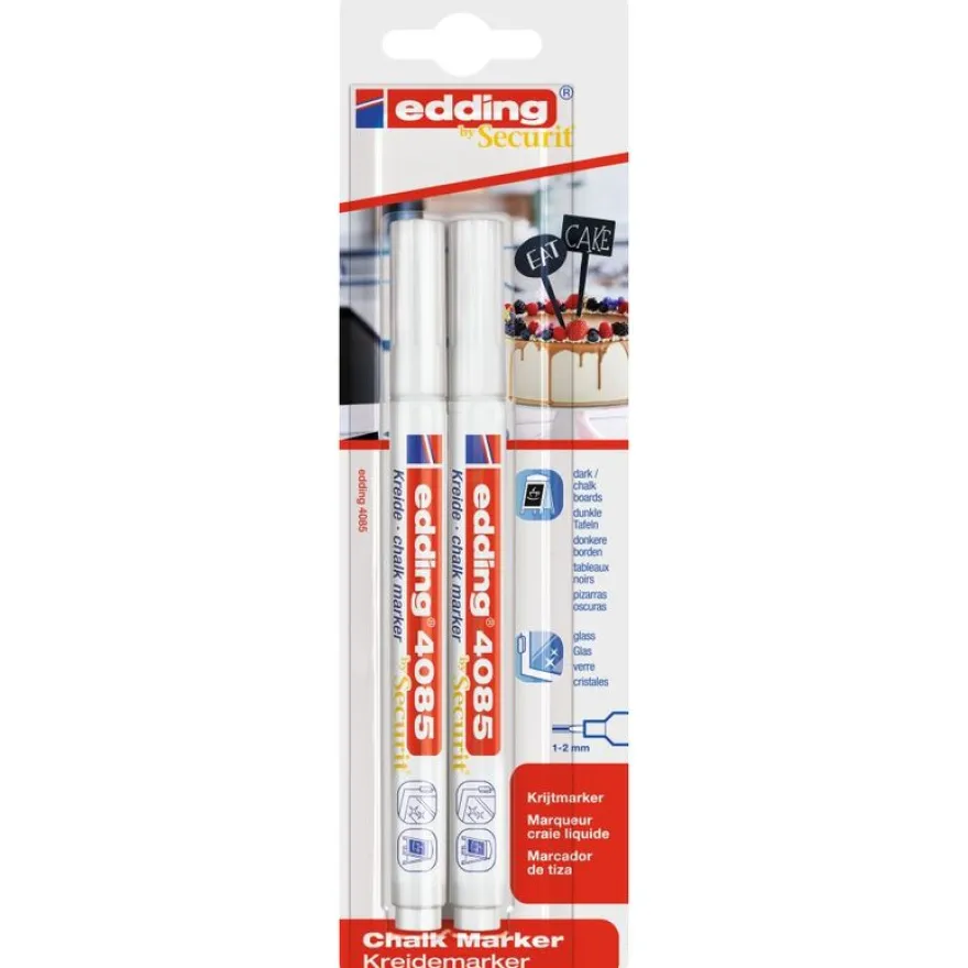 Edding 4085 - Blister de 2 marqueurs craie blanc liquide - pointe ogive fine